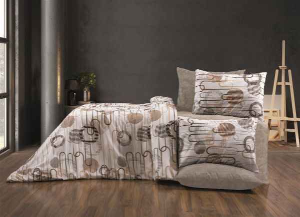 Παπλωματοθήκη Εμπριμέ Διώνη 600 160X240 White-Mocha 70/30 Cott/Pol