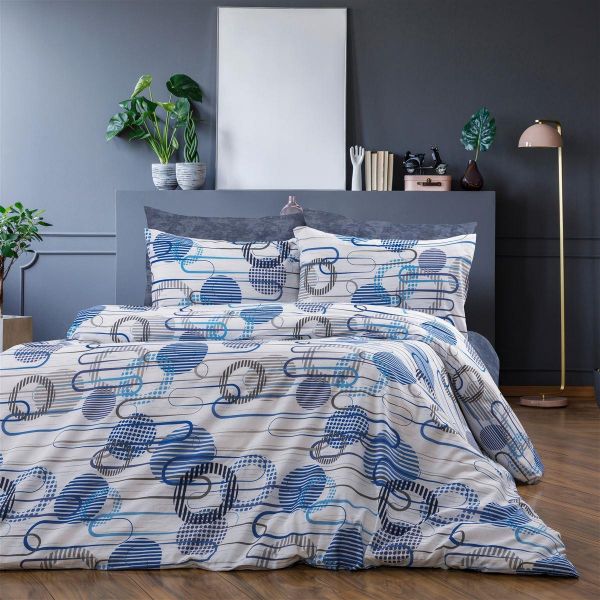 Παπλωματοθήκη Εμπριμέ Διώνη 602 220X240 White-Blue 70/30 Cott/Pol