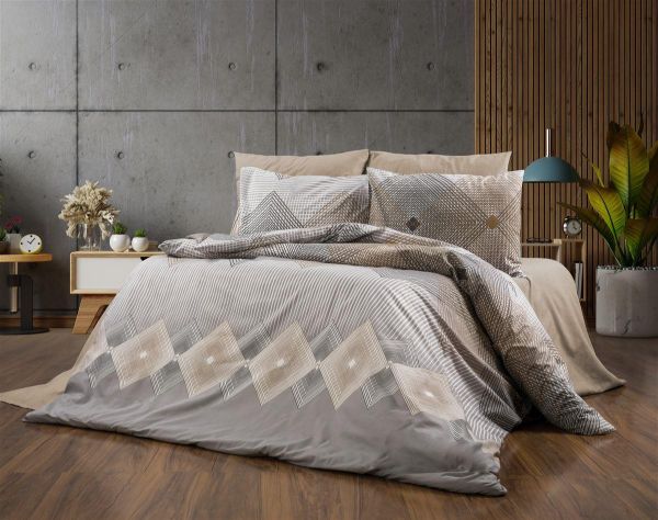 Παπλωματοθήκη Εμπριμέ Καλλιρόη 603 220X240 Grey-Mocha 70/30 Cott/Pol
