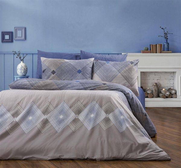 Σεντόνια Εμπριμέ Σετ 4 τεμ Καλλιρόη 604 220X240 Grey-Blue 70/30 Cott/Pol