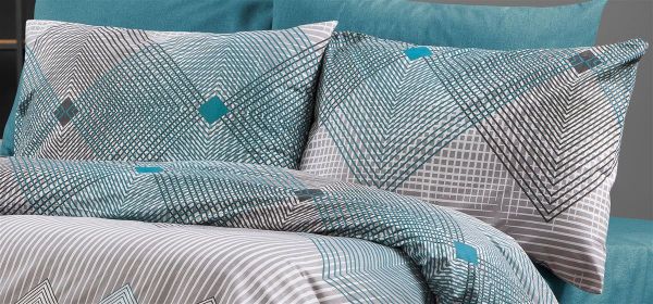 Μαξιλαροθήκη Εμπριμέ Καλλιρόη 605 50X70 Grey-Petrol 70/30 Cott/Pol