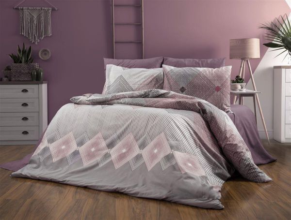 Πάπλωμα Εμπριμέ Καλλιρόη 606 160X240 Grey-Burgundy 70/30 Cott/Pol