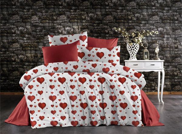 Παπλωματοθήκη Εμπριμέ Πάθος 607 220X240 White-Red 70/30 Cott/Pol