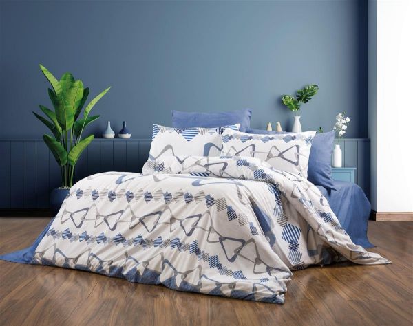 Πάπλωμα Εμπριμέ Δαρεία 489 220X240 White-Blue 70/30 Cott/Pol