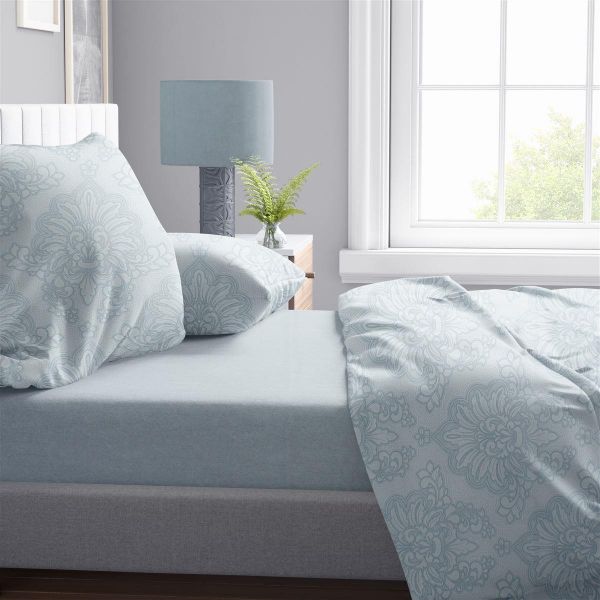 Σεντόνια Εμπριμέ Σετ 4 τεμ Άρτεμις 705 220X240 Light Blue-Grey 100% Cotton