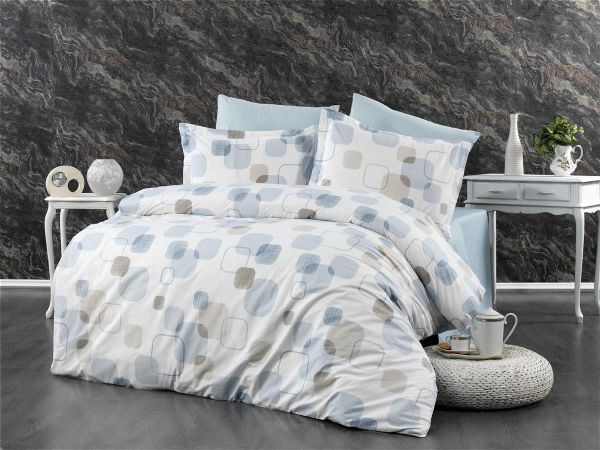 Πάπλωμα Εμπριμέ Μελίνα 707 160X240 White-Light Blue 100% Cotton