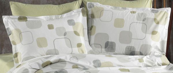 Μαξιλαροθήκη Εμπριμέ Μελίνα 708 50X70 White-Olive 100% Cotton