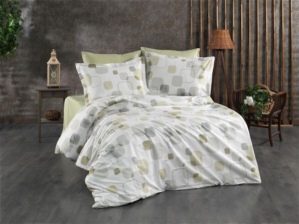 Σεντόνια Εμπριμέ Σετ 4 τεμ Μελίνα 708 240X270 White-Olive 100% Cotton