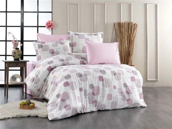 Παπλωματοθήκη Εμπριμέ Μελίνα 709 160X240 White-Lilac 100% Cotton