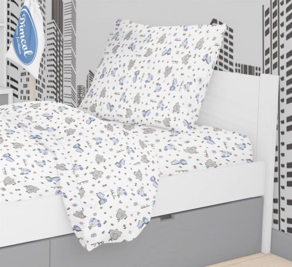 Μαξιλαροθήκη Εμπριμέ kids Elephant 074 50X70 White-Sky Blue 100% Cotton Flannel