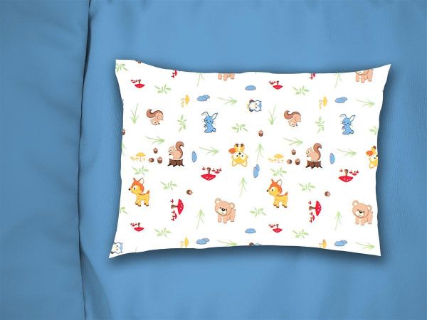 Μαξιλαροθήκη Εμπριμέ kids Forest Animals 070 50X70 White-Sky Blue 100% Cotton Flannel