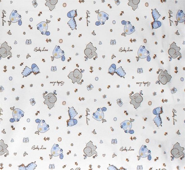 Σεντονάκι Λίκνου bebe Elephant 074 80X110 White-Sky Blue 100% Cotton Flannel