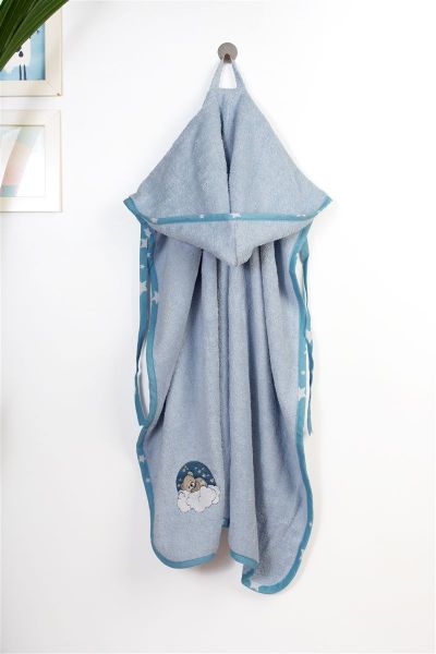 Κάπα Με Κέντημα bebe Cloudy Bear 175 75X85 Sky Blue 100% Cotton