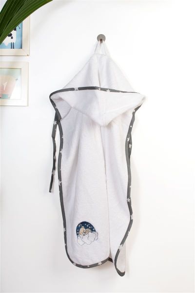 Κάπα Με Κέντημα bebe Cloudy Bear 176 75X85 White-Grey 100% Cotton