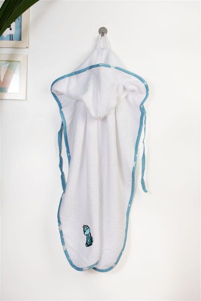 Κάπα Με Κέντημα bebe Dinosaur 180 75X85 White-Sky Blue 100% Cotton