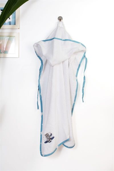 Κάπα Με Κέντημα bebe Aviator 184 75X85 White-Sky Blue 100% Cotton
