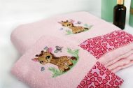 Πετσέτα Με Κέντημα Σετ 2 τεμ bebe Giraffe 171 30X50,70X140 Pink 100% Cotton