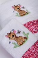 Πετσέτα Με Κέντημα Σετ 2 τεμ bebe Giraffe 172 30X50,70X140 White-Pink 100% Cotton