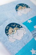 Πετσέτα Με Κέντημα Σετ 2 τεμ bebe Cloudy Bear 175 30X50,70X140 Sky Blue 100% Cotton