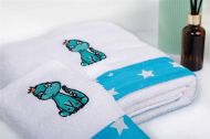 Πετσέτα Με Κέντημα Σετ 2 τεμ bebe Dinosaur 180 30X50,70X140 White-Sky Blue 100% Cotton