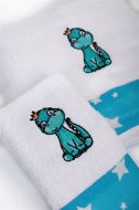 Πετσέτα Με Κέντημα Σετ 2 τεμ bebe Dinosaur 180 30X50,70X140 White-Sky Blue 100% Cotton