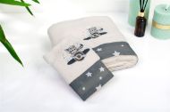 Πετσέτα Με Κέντημα Σετ 2 τεμ bebe Aviator 185 30X50,70X140 Ecru-Grey 100% Cotton