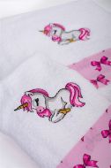Πετσέτα Με Κέντημα Σετ 2 τεμ bebe Unicorn 188 30X50,70X140 White-Pink 100% Cotton