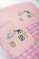 Πετσέτα Με Κέντημα Σετ 2 τεμ bebe Stork 192 30X50,70X140 Pink 100% Cotton