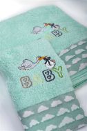 Πετσέτα Με Κέντημα Σετ 2 τεμ bebe Stork 195 30X50,70X140 Mint 100% Cotton