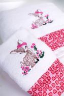 Πετσέτα Με Κέντημα Σετ 2 τεμ bebe Deer 197 30X50,70X140 White-Pink 100% Cotton