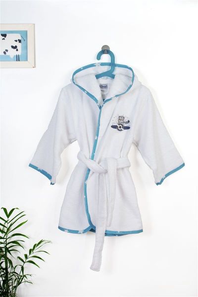Μπουρνούζι Με Κέντημα kids Aviator 184 Size: 04 White-Sky Blue 100% Cotton