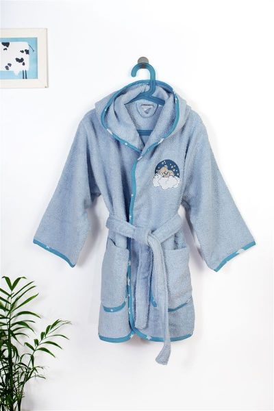 Μπουρνούζι Με Κέντημα kids Cloudy Bear 175 Size: 02 Sky Blue 100% Cotton