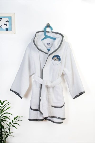 Μπουρνούζι Με Κέντημα kids Cloudy Bear 176 Size: 02 White-Grey 100% Cotton