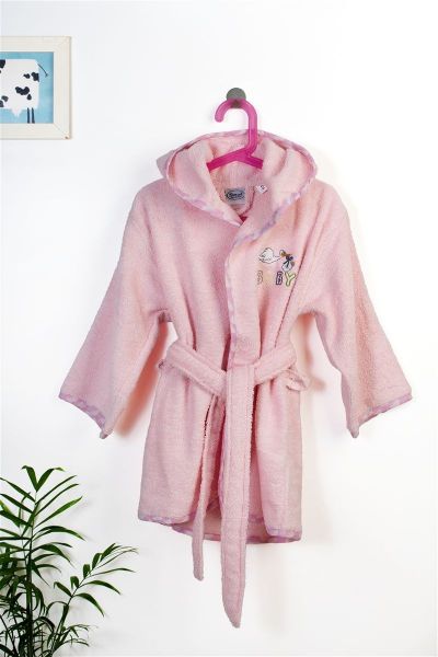 Μπουρνούζι Με Κέντημα kids Stork 192 Size: 04 Pink 100% Cotton