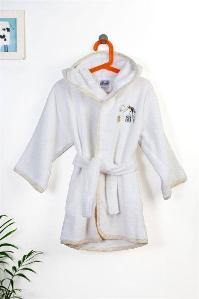 Μπουρνούζι Με Κέντημα kids Stork 193 Size: 04 White-Yellow 100% Cotton