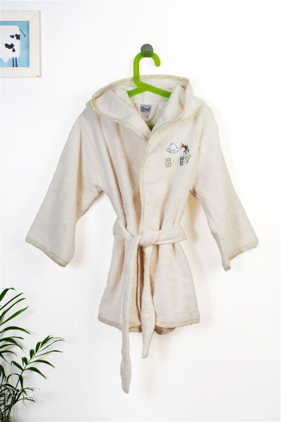 Μπουρνούζι Με Κέντημα kids Stork 194 Size: 04 Ecru-Yellow 100% Cotton