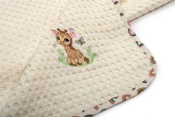 Κουβέρτα Πικέ Με Κέντημα bebe Giraffe 173 80X110 Ecru-Multi 100% Cotton