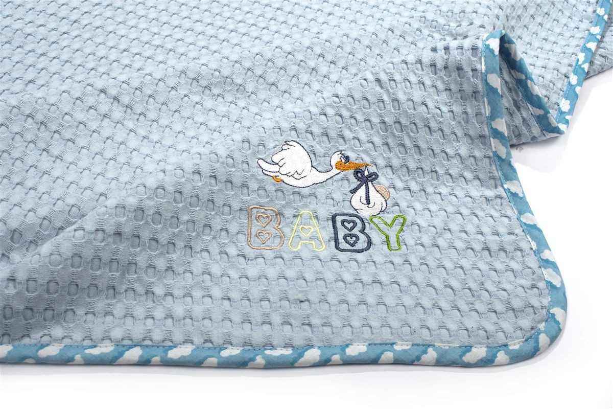Κουβέρτα Πικέ Με Κέντημα bebe Stork 191 80X110 Sky Blue 100% Cotton