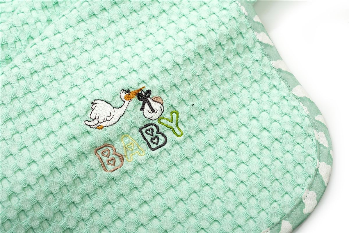 Κουβέρτα Πικέ Με Κέντημα bebe Stork 195 80X110 Mint 100% Cotton