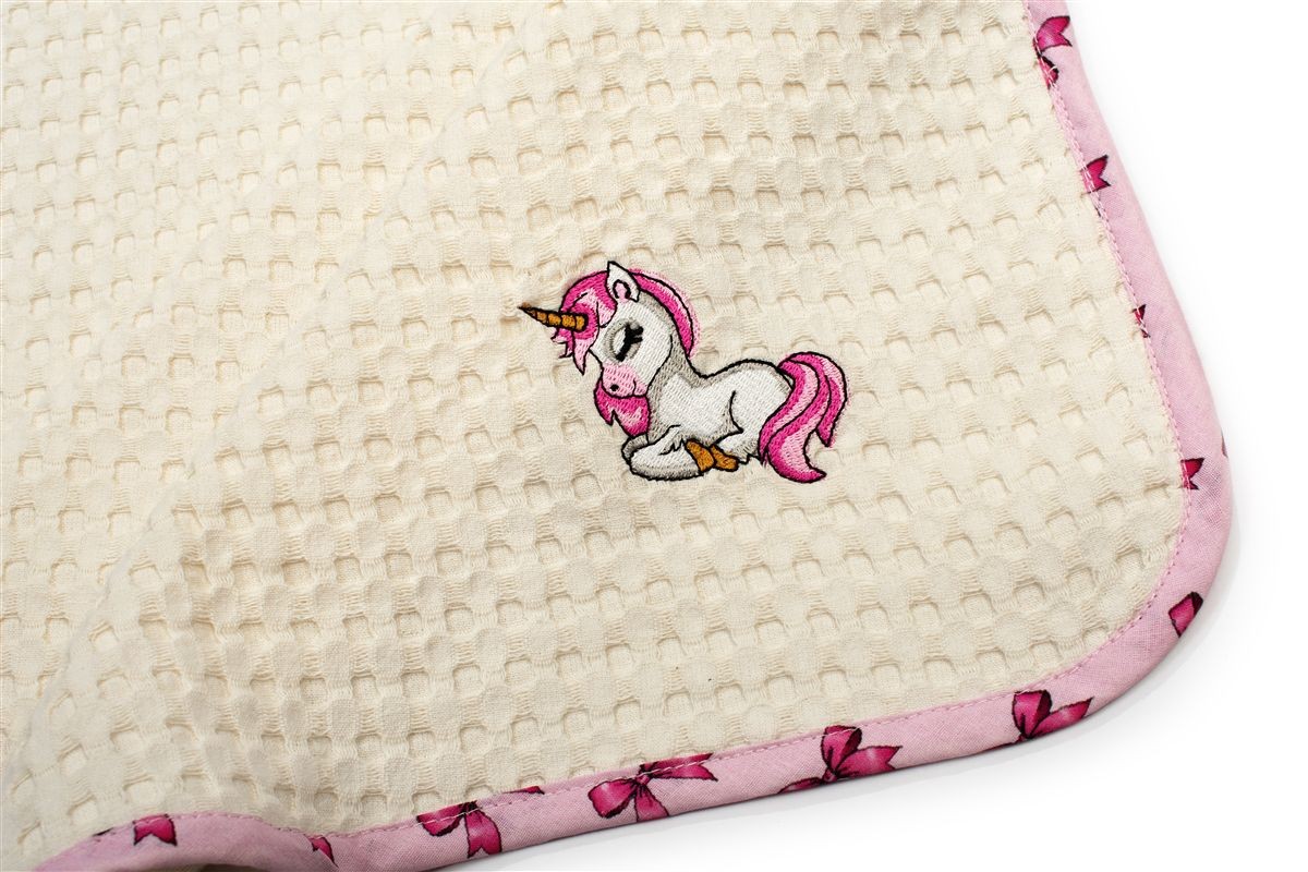 Κουβέρτα Πικέ Με Κέντημα bebe Unicorn 189 80X110 Ecru-Pink 100% Cotton