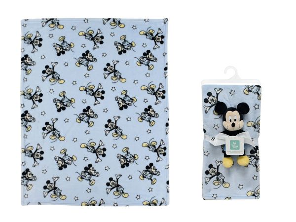 Λούτρινο Disney Home Σετ 2 Τεμ. bebe Mickey 29 Ύψος 25 cm & Κουβέρτα Coral Fleece 75X100 cm Wathet Blue 100% Polyester