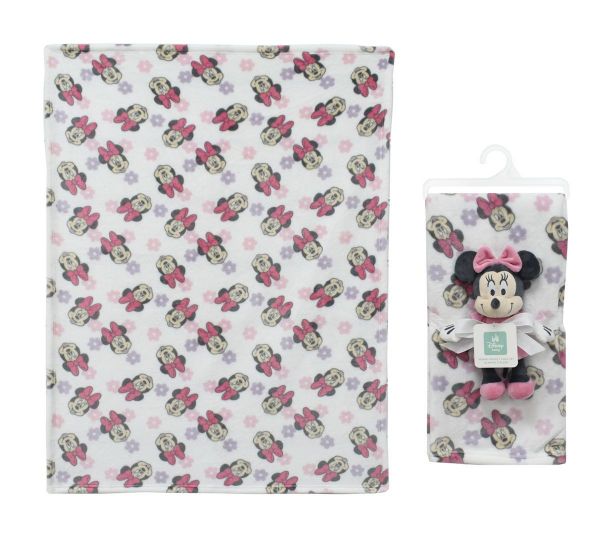 Λούτρινο Disney Home Σετ 2 Τεμ. bebe Minnie 31 Ύψος 25 cm & Κουβέρτα Coral Fleece 75X100 cm White-Black 100% Polyester