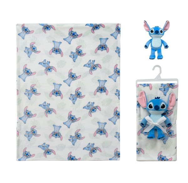Λούτρινο Disney Home Σετ 2 Τεμ. bebe Stitch 28 Ύψος 25 cm & Κουβέρτα Coral Fleece 75X100 cm White-Blue 100% Polyester