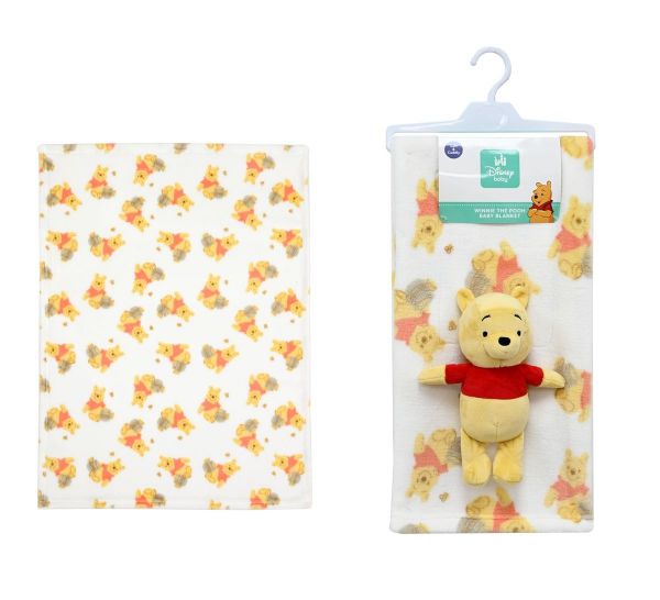 Λούτρινο Disney Home Σετ 2 Τεμ. bebe Winnie 32 Ύψος 25 cm & Κουβέρτα Coral Fleece 75X100 cm White-Yellow 100% Polyester
