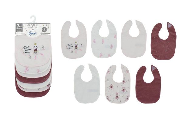 Σαλιάρα με Velcro bebe με Αδιάβροχη Επένδυση Σετ 7 Τεμ. Ballerina 07 30X20 White-Pink 60/40 Cott/Pol