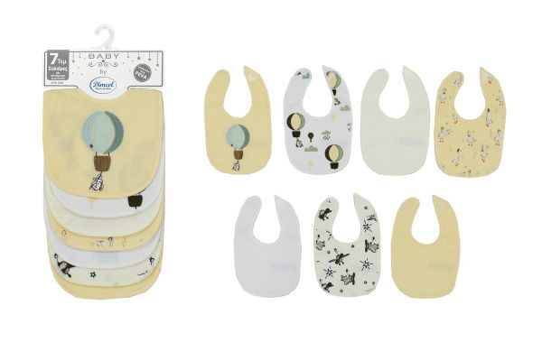 Σαλιάρα με Velcro bebe με Αδιάβροχη Επένδυση Σετ 7 Τεμ. Balloon 09 30X20 Yellow 60/40 Cott/Pol