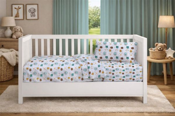 Κατωσέντονο Με Λάστιχο bebe Big Cats 28 0,70X1,40X0,15 Light Aqua 100% Cotton