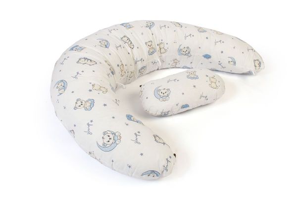 Μαξιλάρι Εγκυμοσύνης - Θηλασμού 2 σε 1 bebe Bears Nest 03 155x35x20 White-Sky Blue 100% Cotton