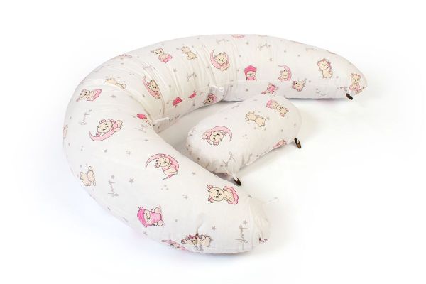 Μαξιλάρι Εγκυμοσύνης - Θηλασμού 2 σε 1 bebe Bears Nest 04 155x35x20 White-Pink 100% Cotton