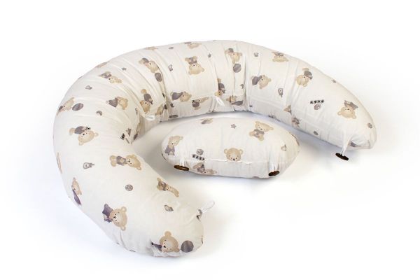 Μαξιλάρι Εγκυμοσύνης - Θηλασμού 2 σε 1 bebe Bears Nest 05 155x35x20 White-Grey 100% Cotton